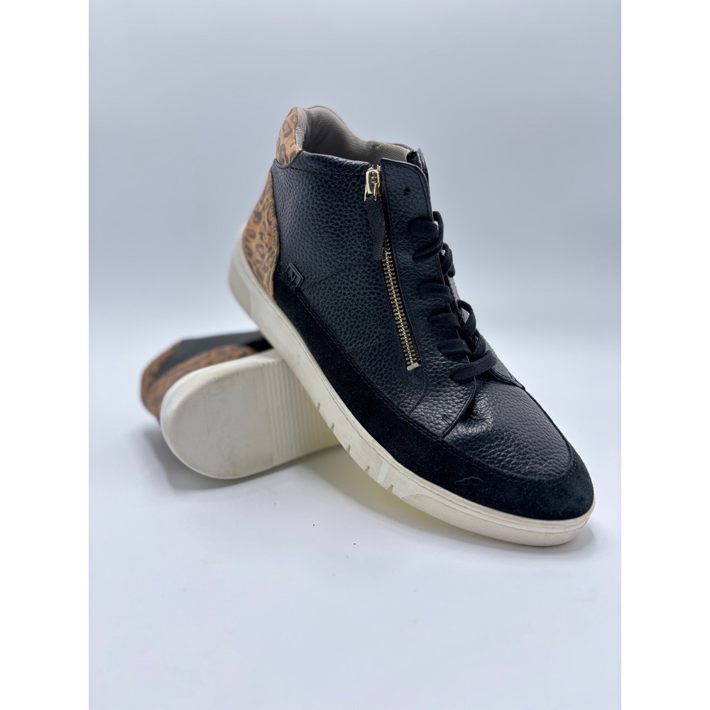 Naturalizer Hadley Hi Mens 12 Black Leather Leopard Print High Top Sneakers Zip